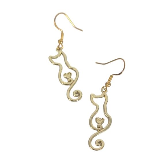 Kitty Cat Heart Dangling Earrings - Picture 6 of 7